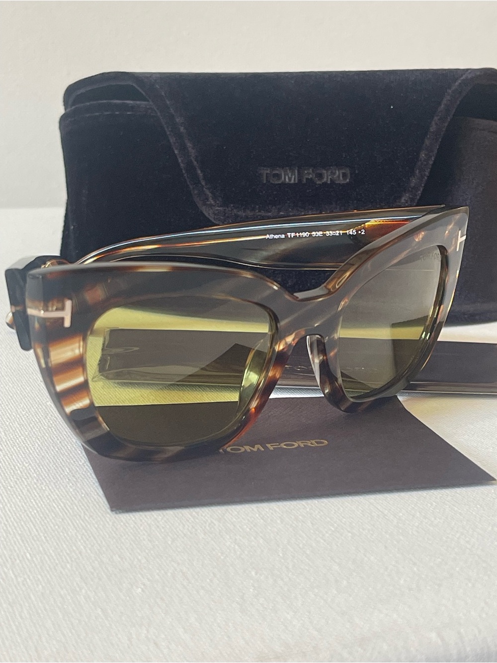 NIB TOM FORD ATHENA TF 1190 53E CAT EYE STRIPED TORTOISESHELL LUXURY SUNGLASSES - Picture 4 of 17
